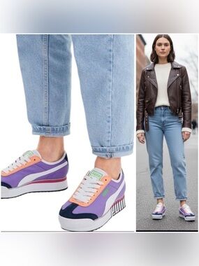 PUMA Roma Amor Logo Luminous Purple/Puma White/Dark Denim size 6 sneakers EUC